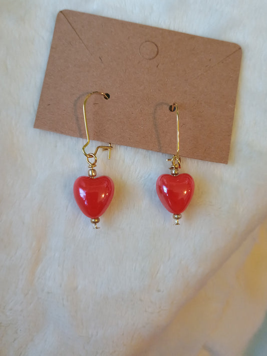 Candy Apple Red Heart Earrings