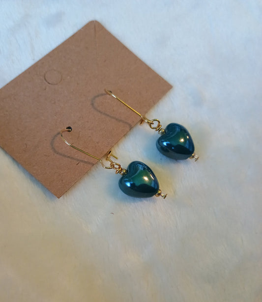 Deep Teal Heart Earrings