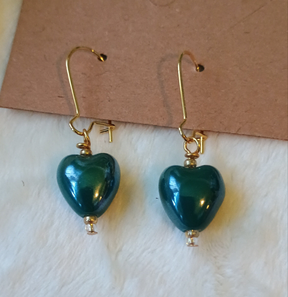 Deep Teal Heart Earrings