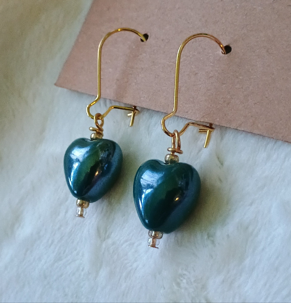 Deep Teal Heart Earrings