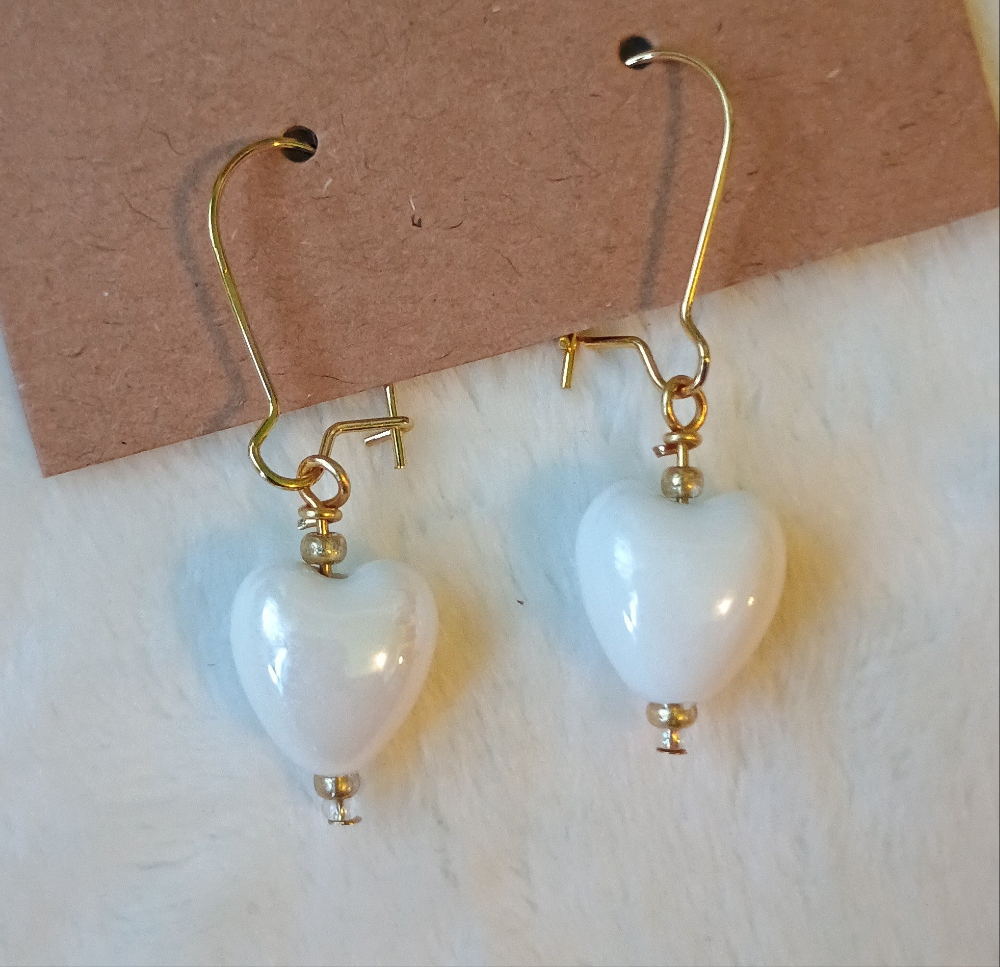 Pearly White Heart Earrings