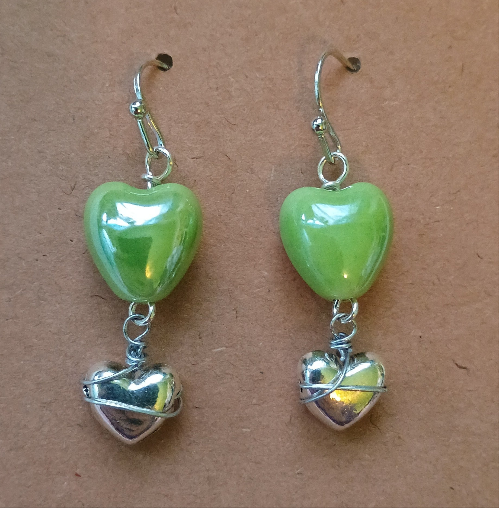 Fields and Meadows Green Heart Earrings