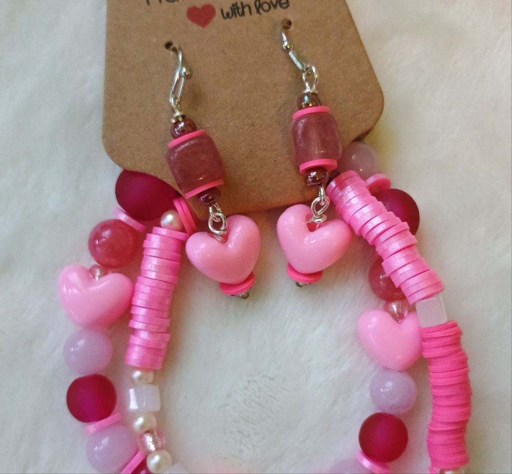 Rose Quartz, Strawberries, and Cream ~ Bracelets & Earrings Bundle