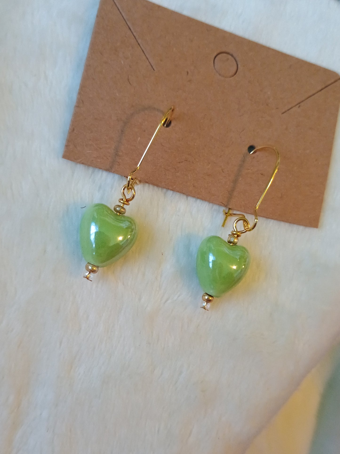 Fields and Meadows Green Heart Earrings