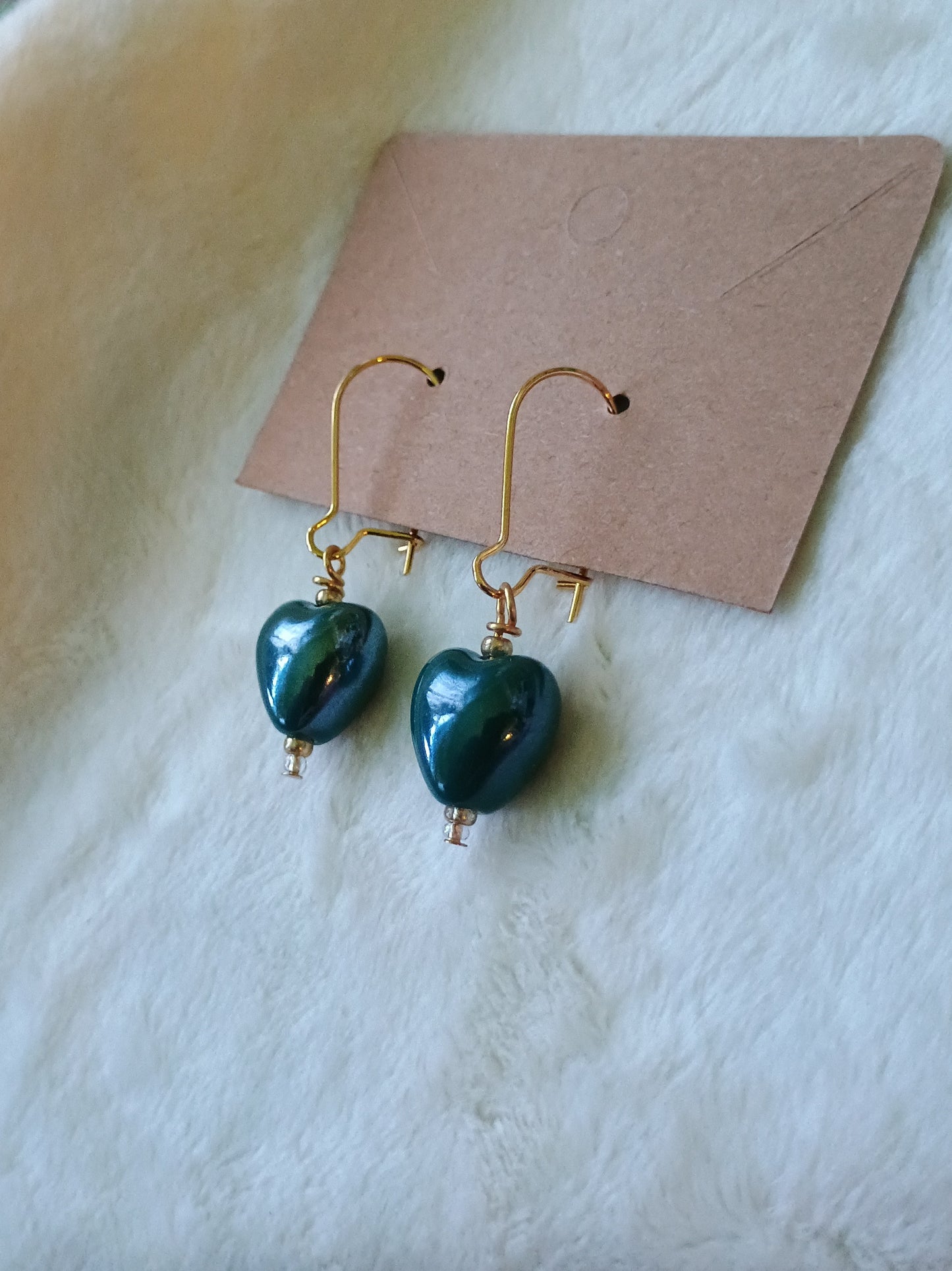 Deep Teal Heart Earrings