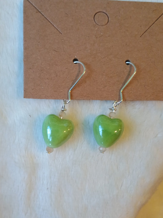 Fields and Meadows Green Heart Earrings